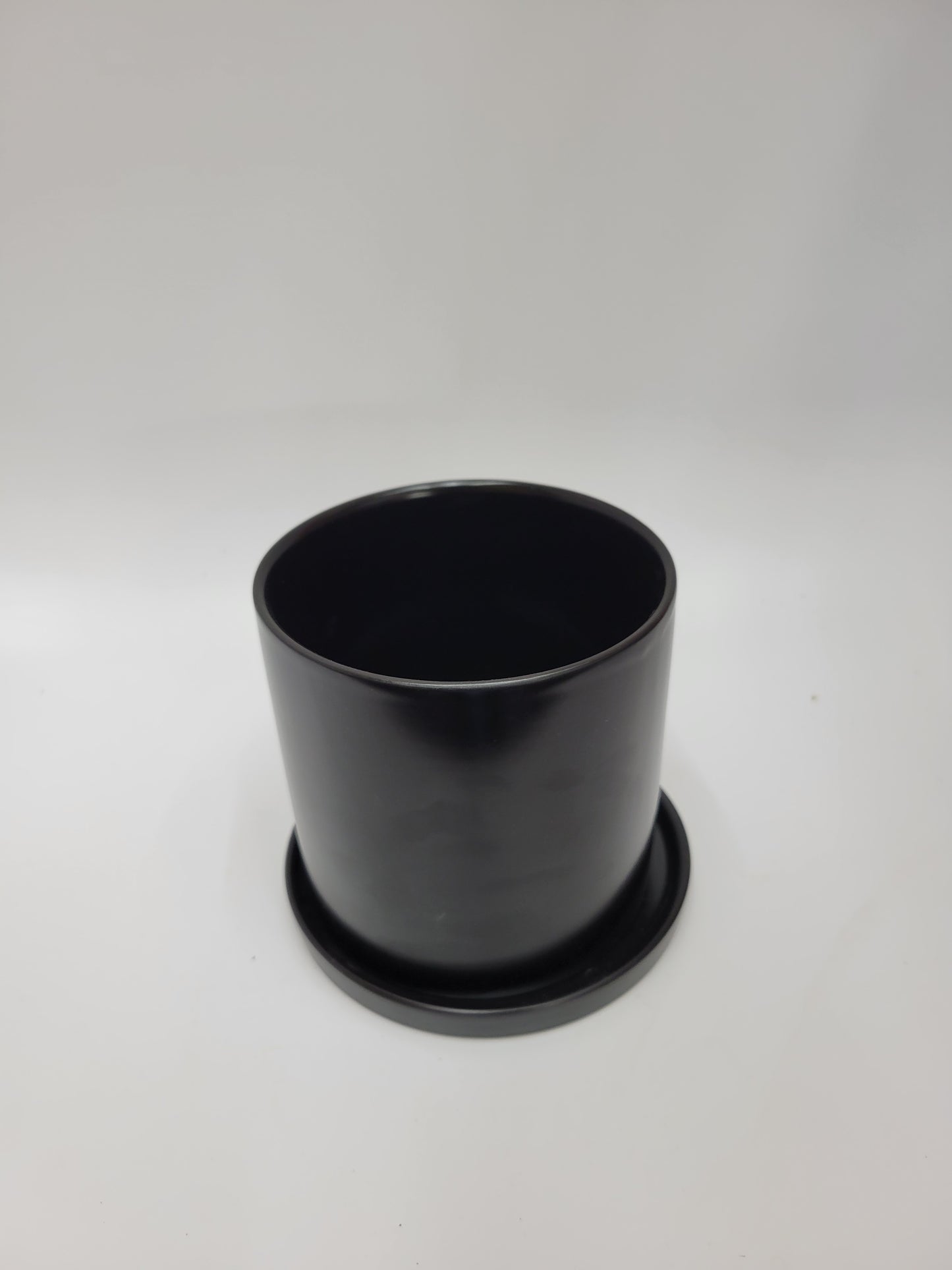 Pot 4" Black with Ceramic dish